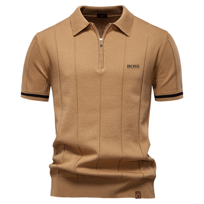 BOSS™ Stickad Pikétröja med Retro Dragkedja