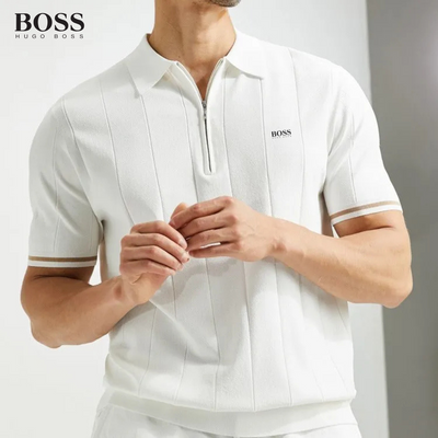 HUGO BOSS - Herrpikétröja med dragkedja